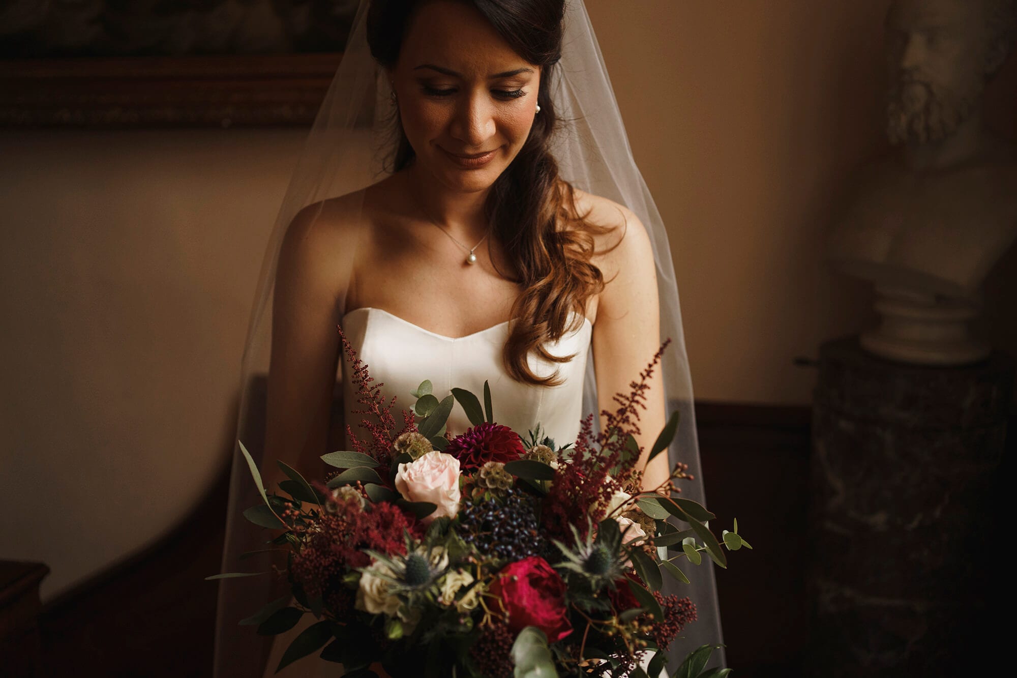 bride with her bouquet at iscoyd park