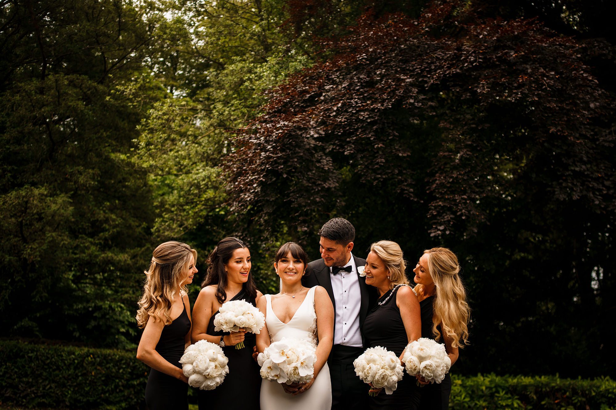bridesmaids groom and bride