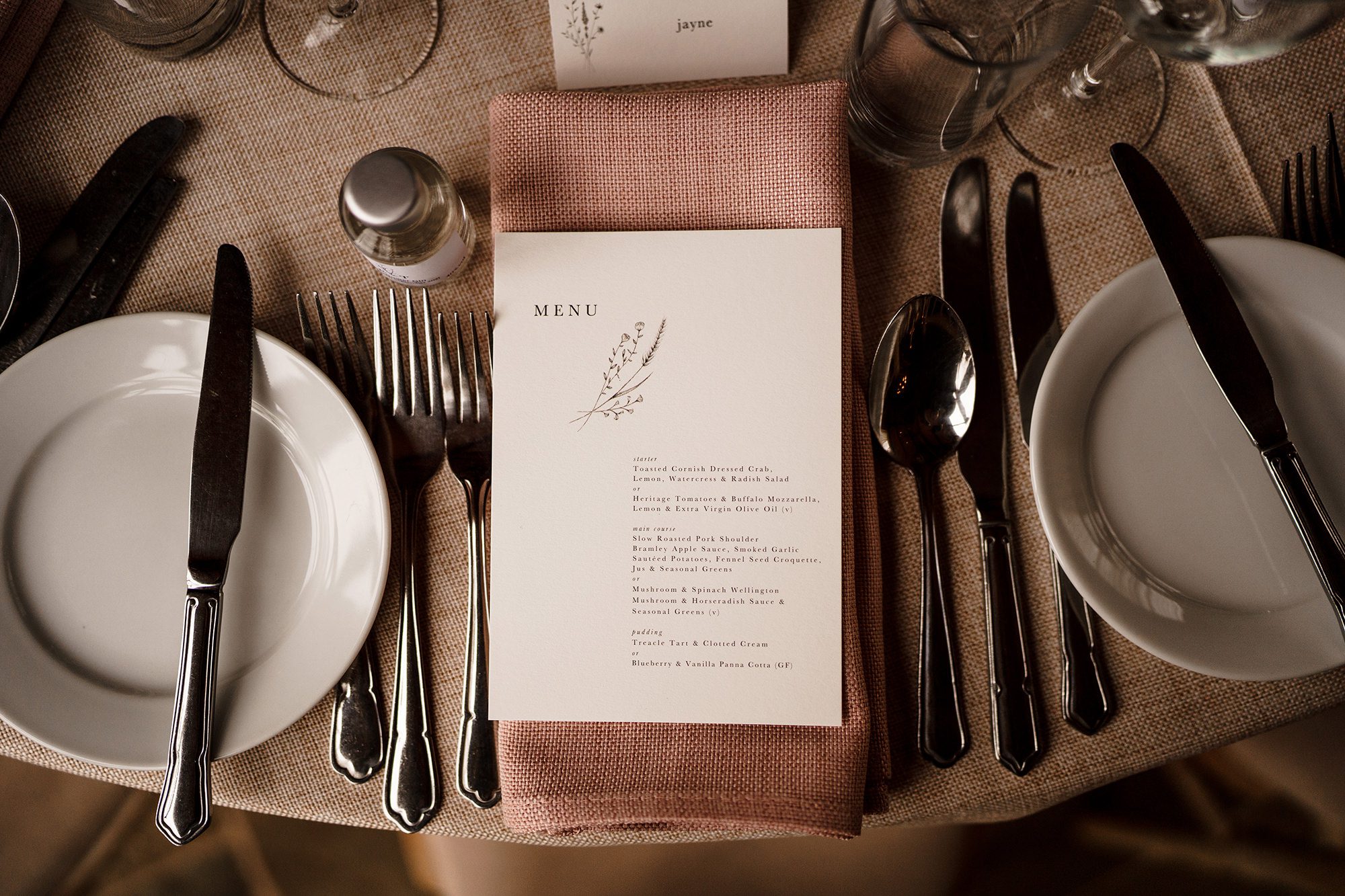 Table setting at Stratton court barn