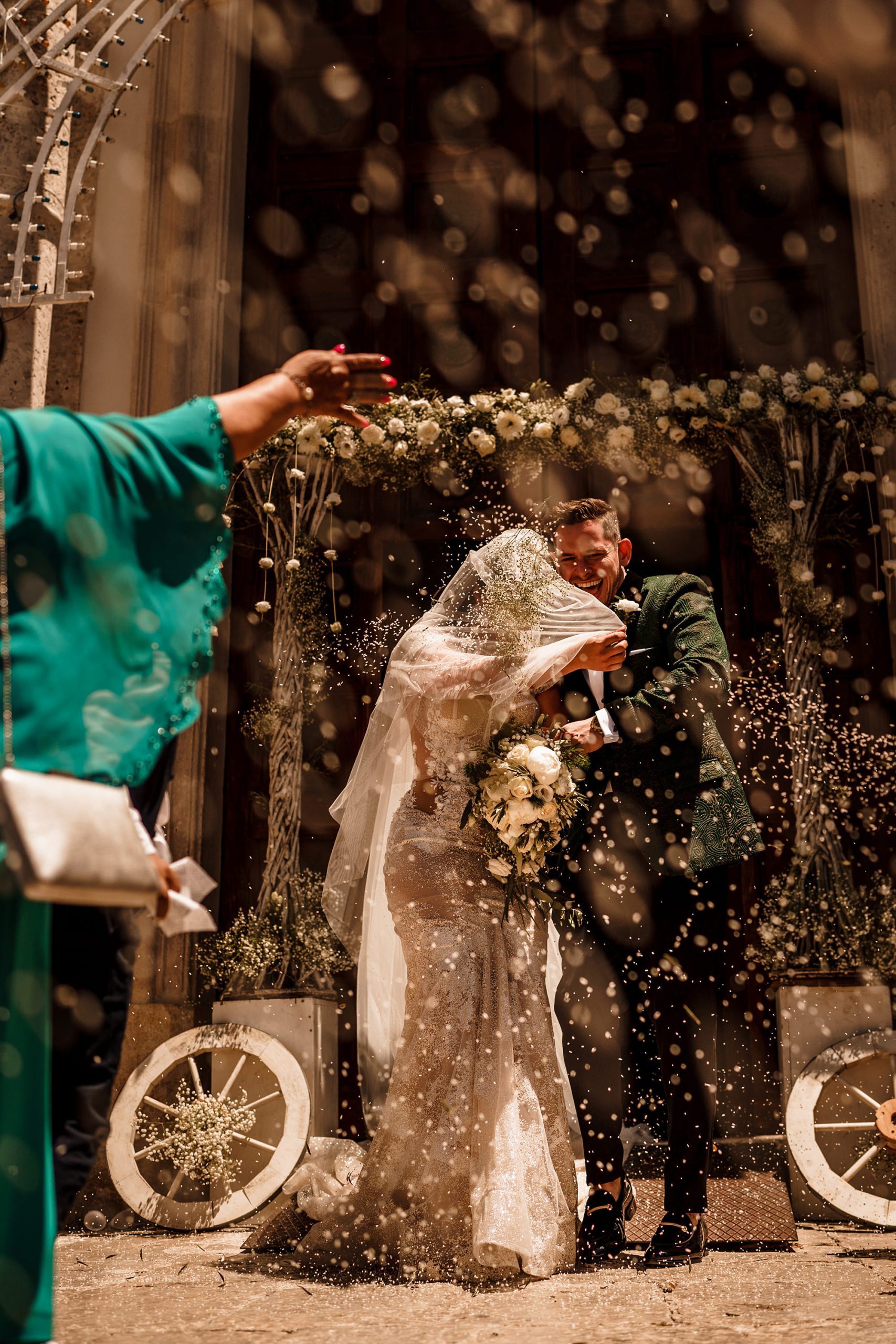 Confetti throw at Authentic Sicilian Wedding