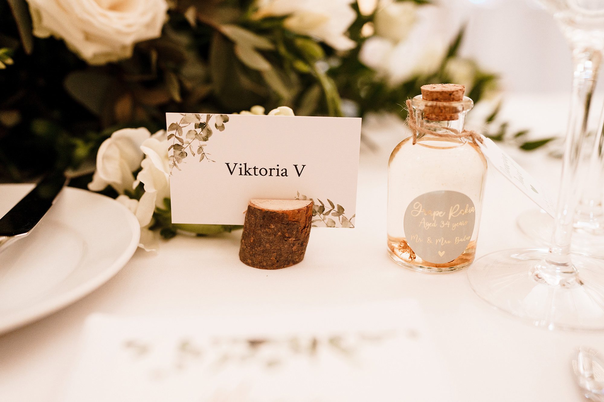 close up of wedding name card on table