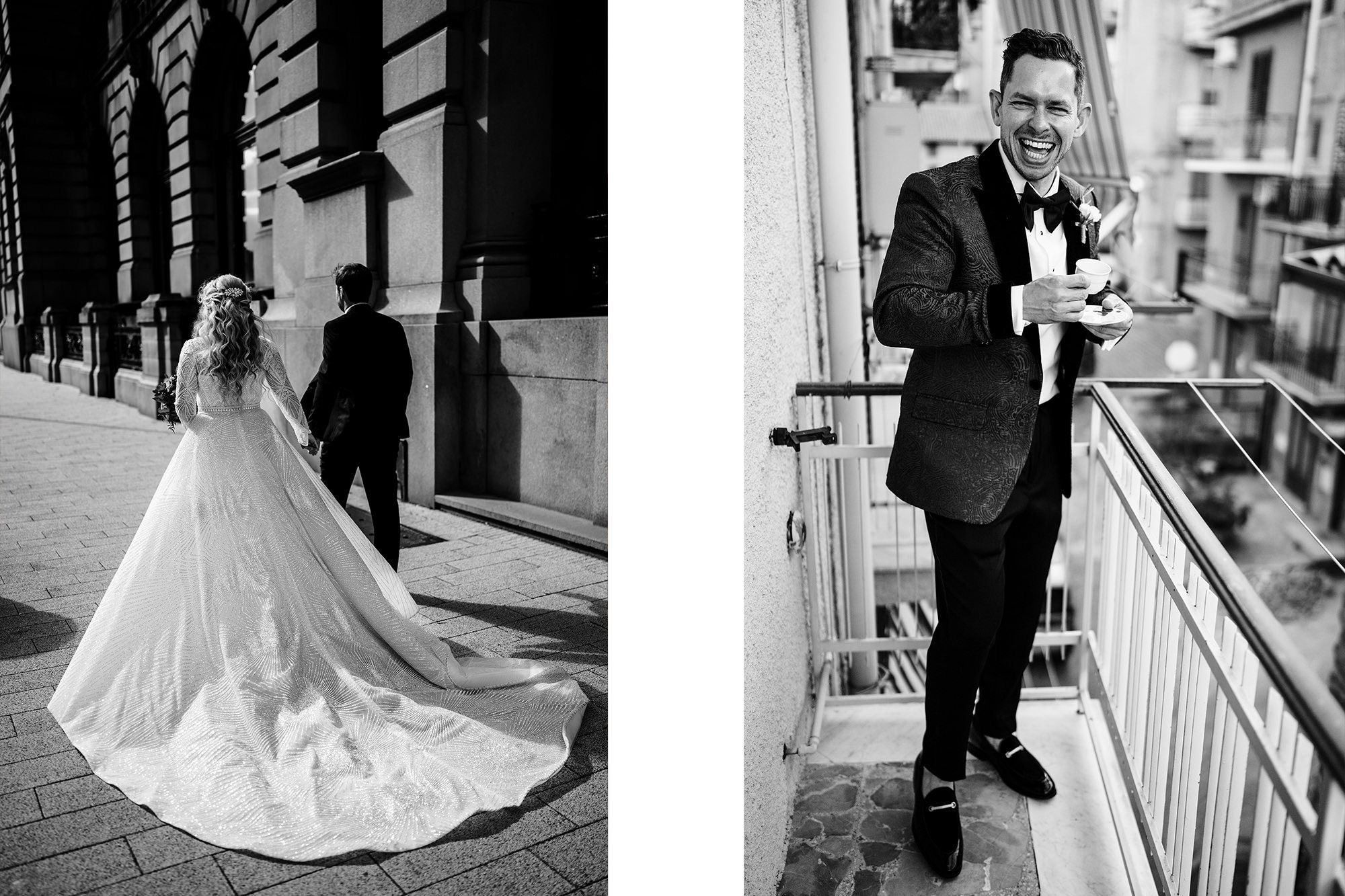 black and white portraits of newly weds