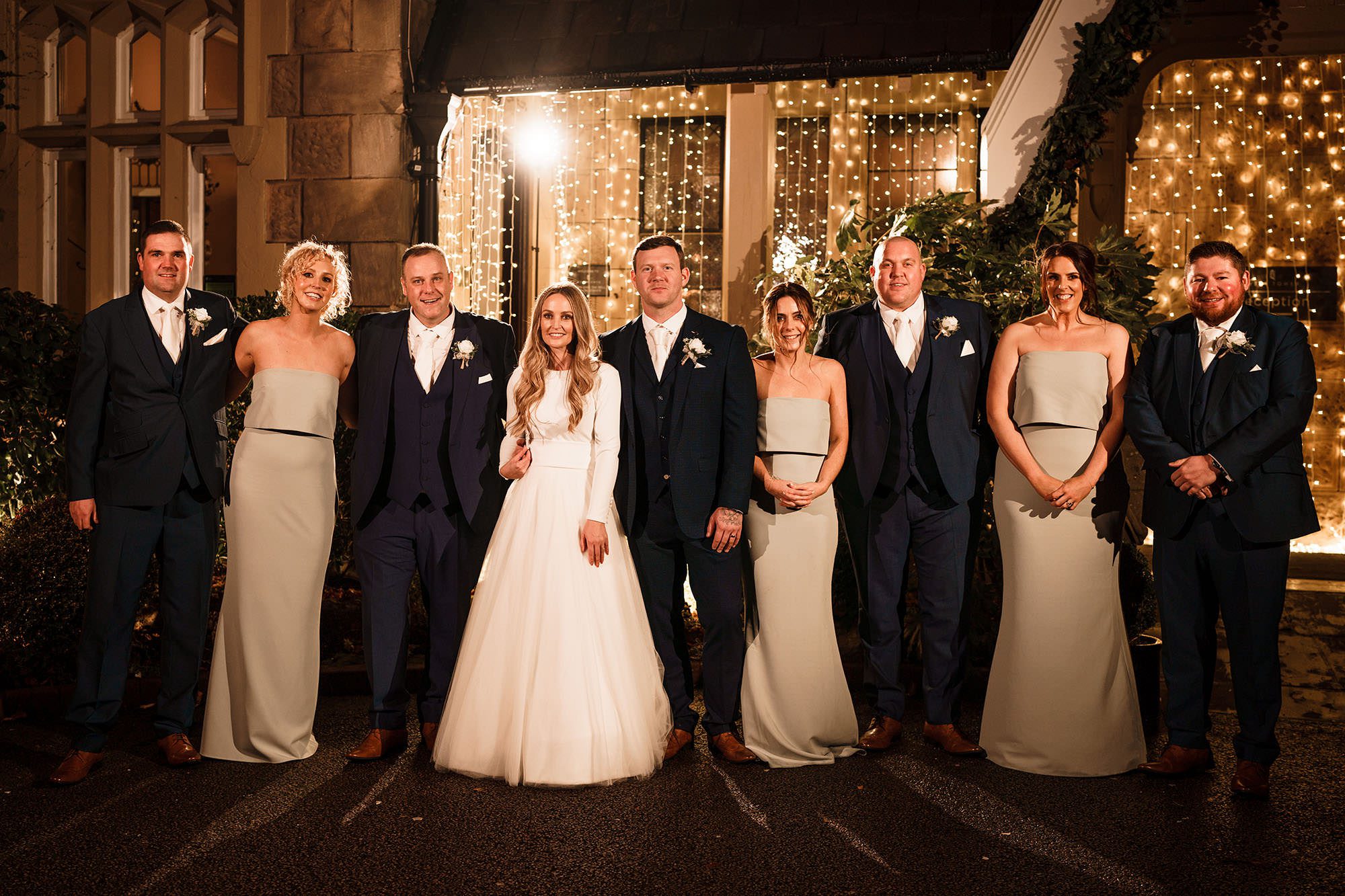 bridesmaids and groomsmen at this West Tower Winter Wedding