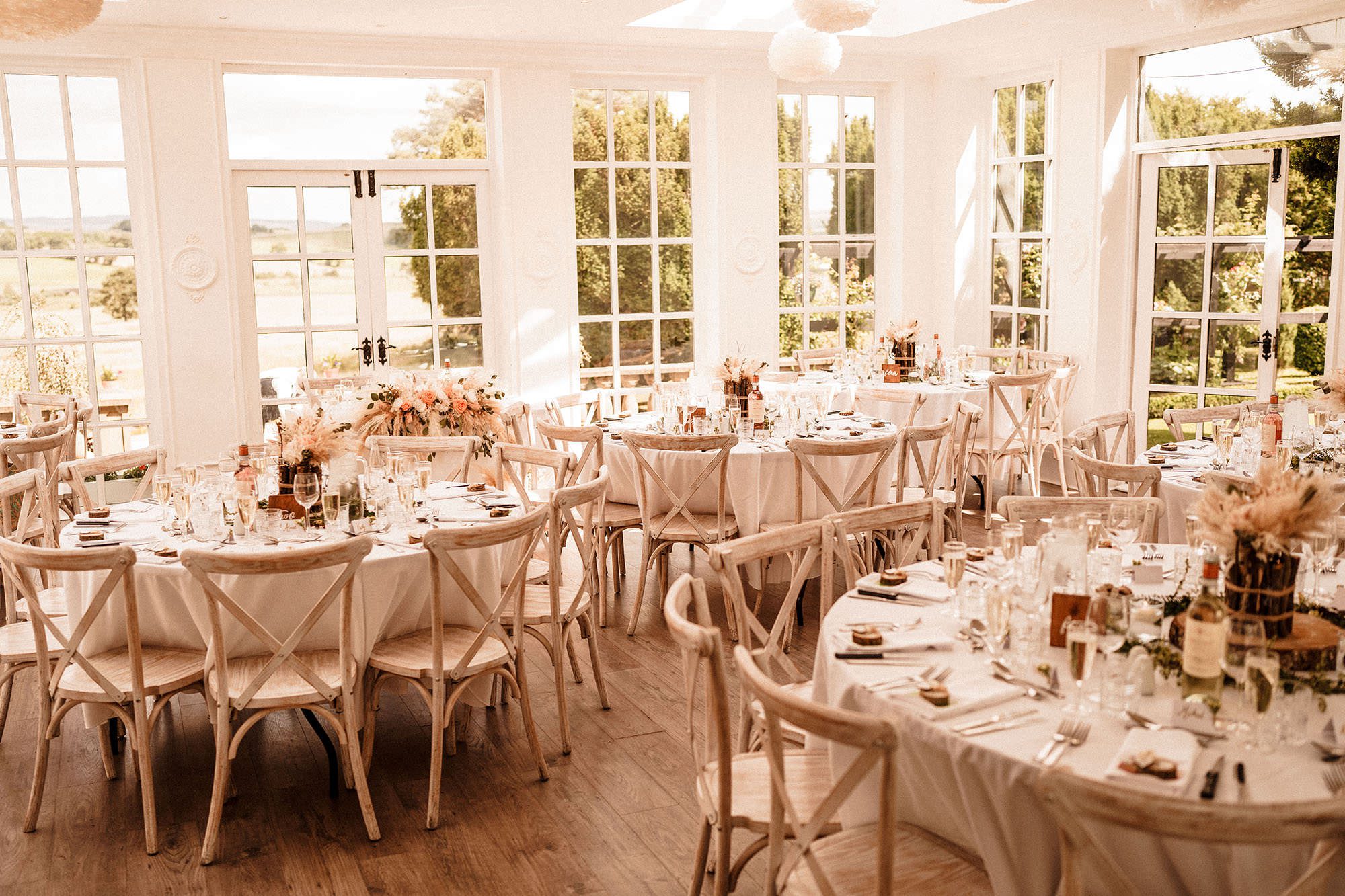 woodhill hall orangery ready for the wedding breakfast