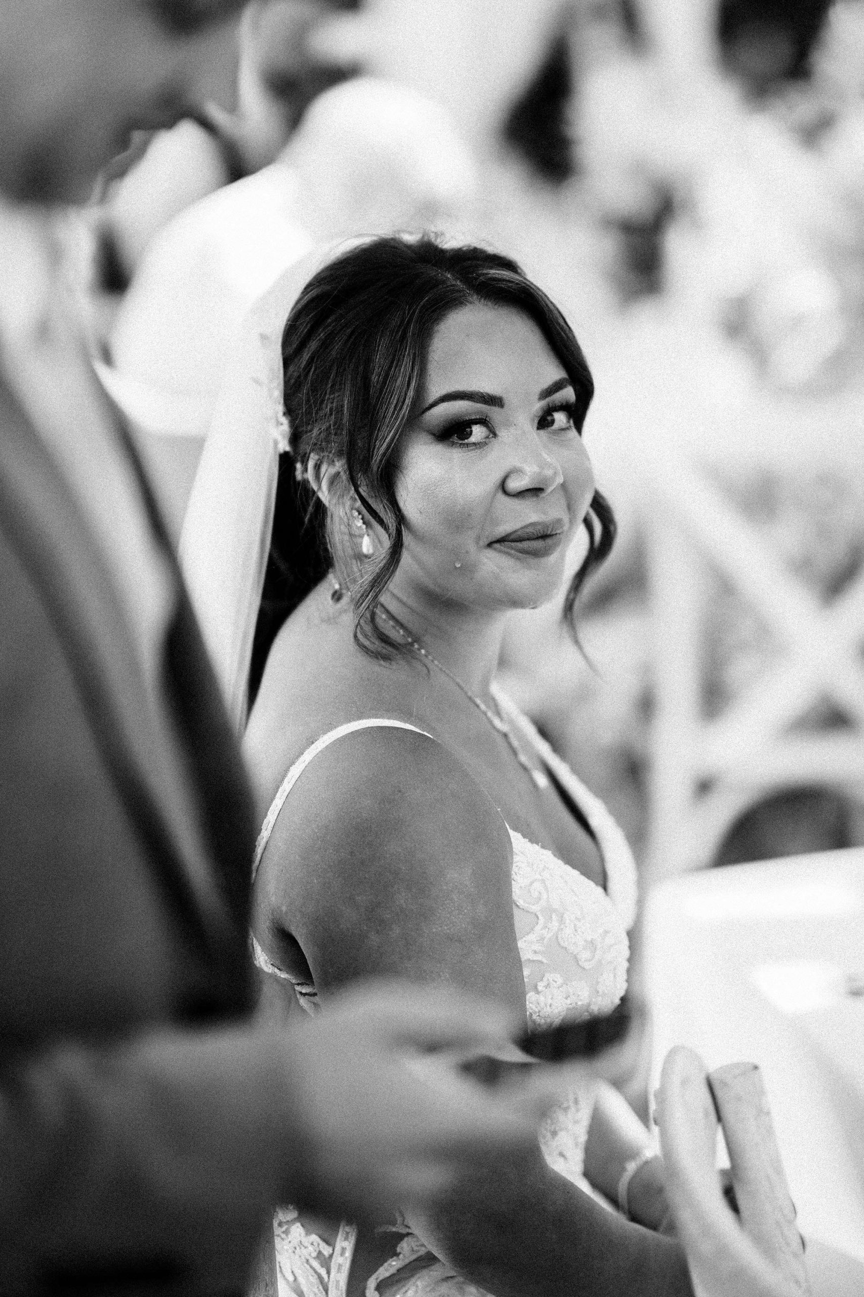 bride with tear rolling down her face during emotional wedding speech at woodhill hall