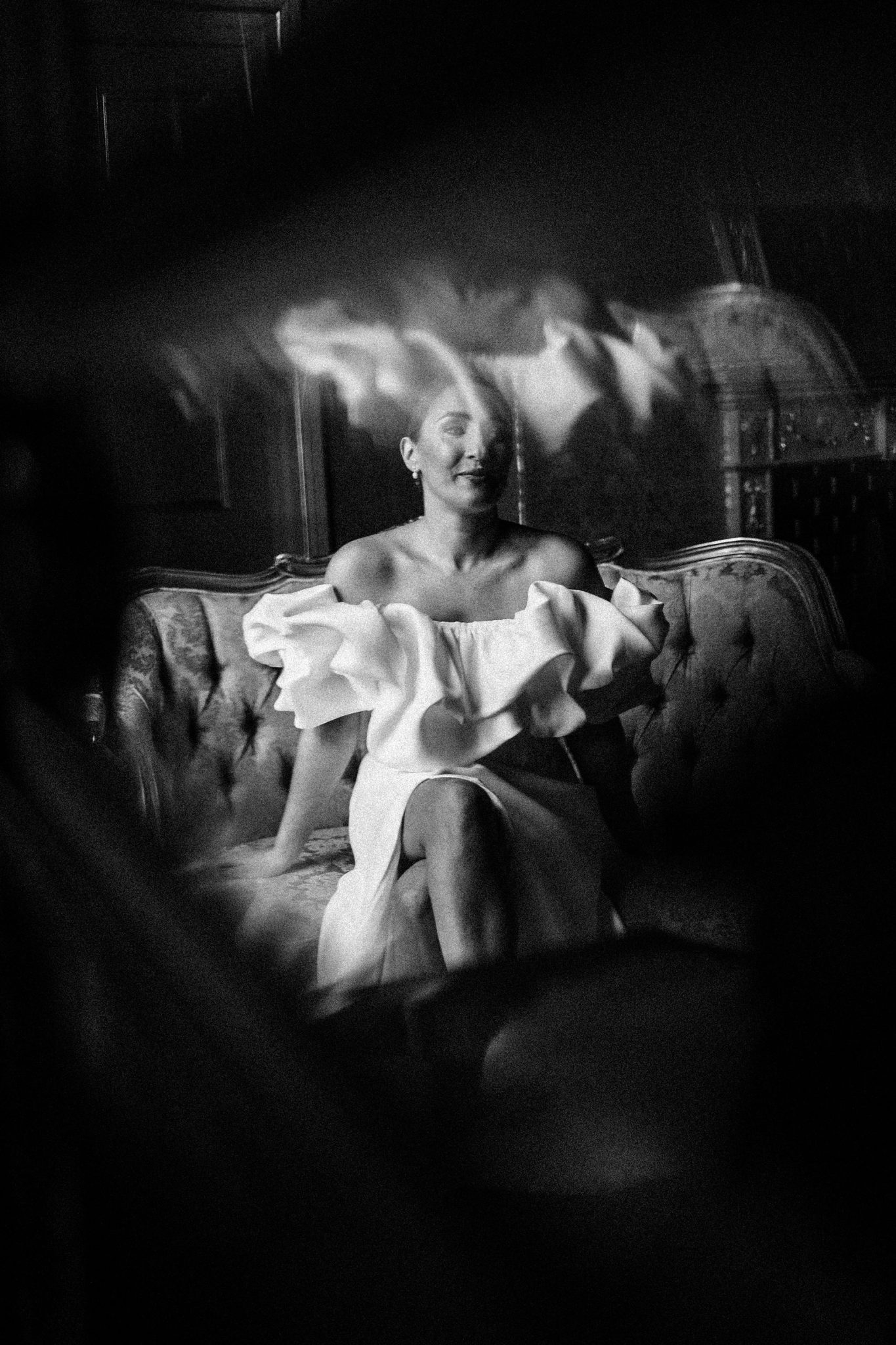 Bride sitting for a wedding photo