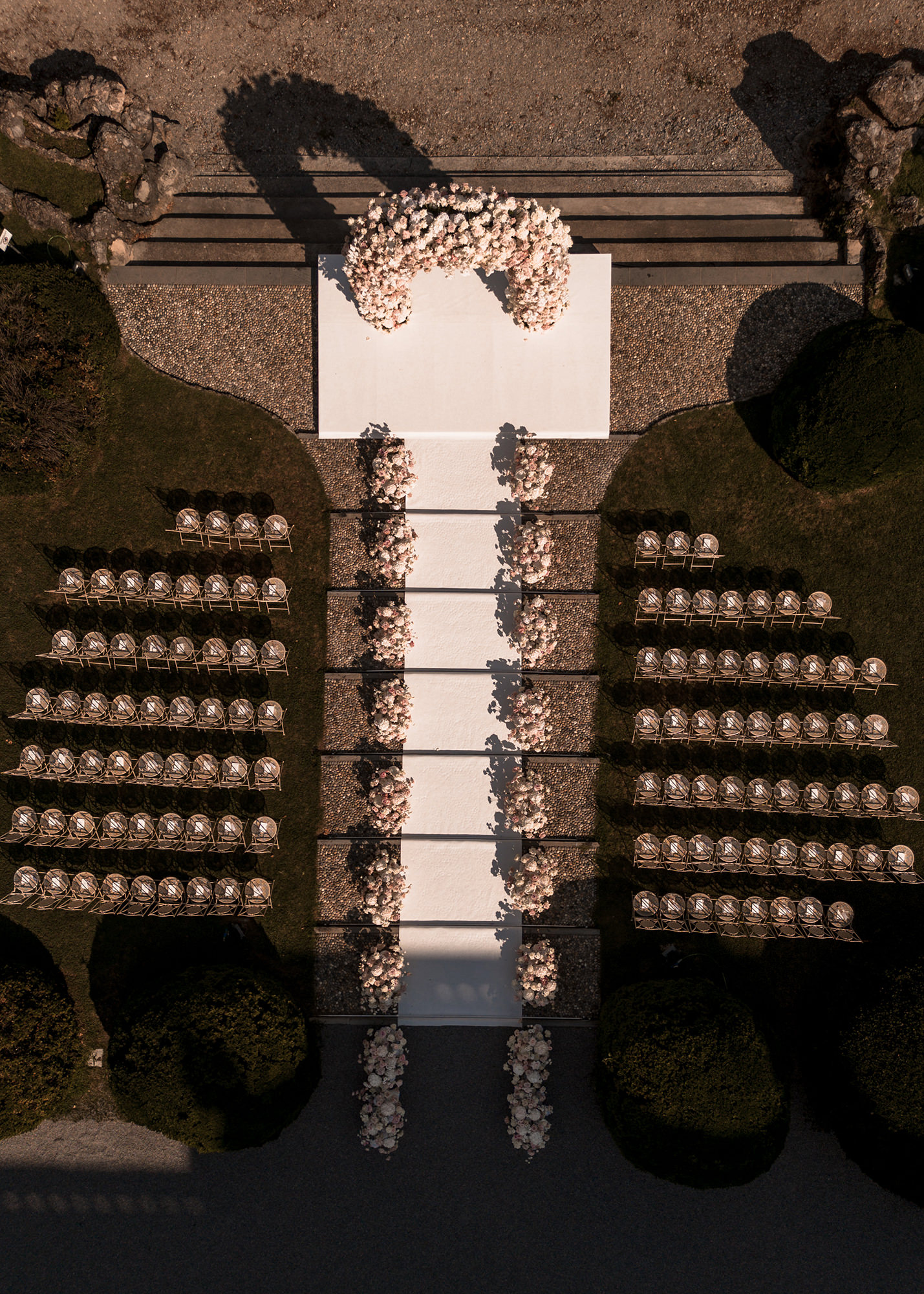 Lara walking down the aisle at Villa Erba