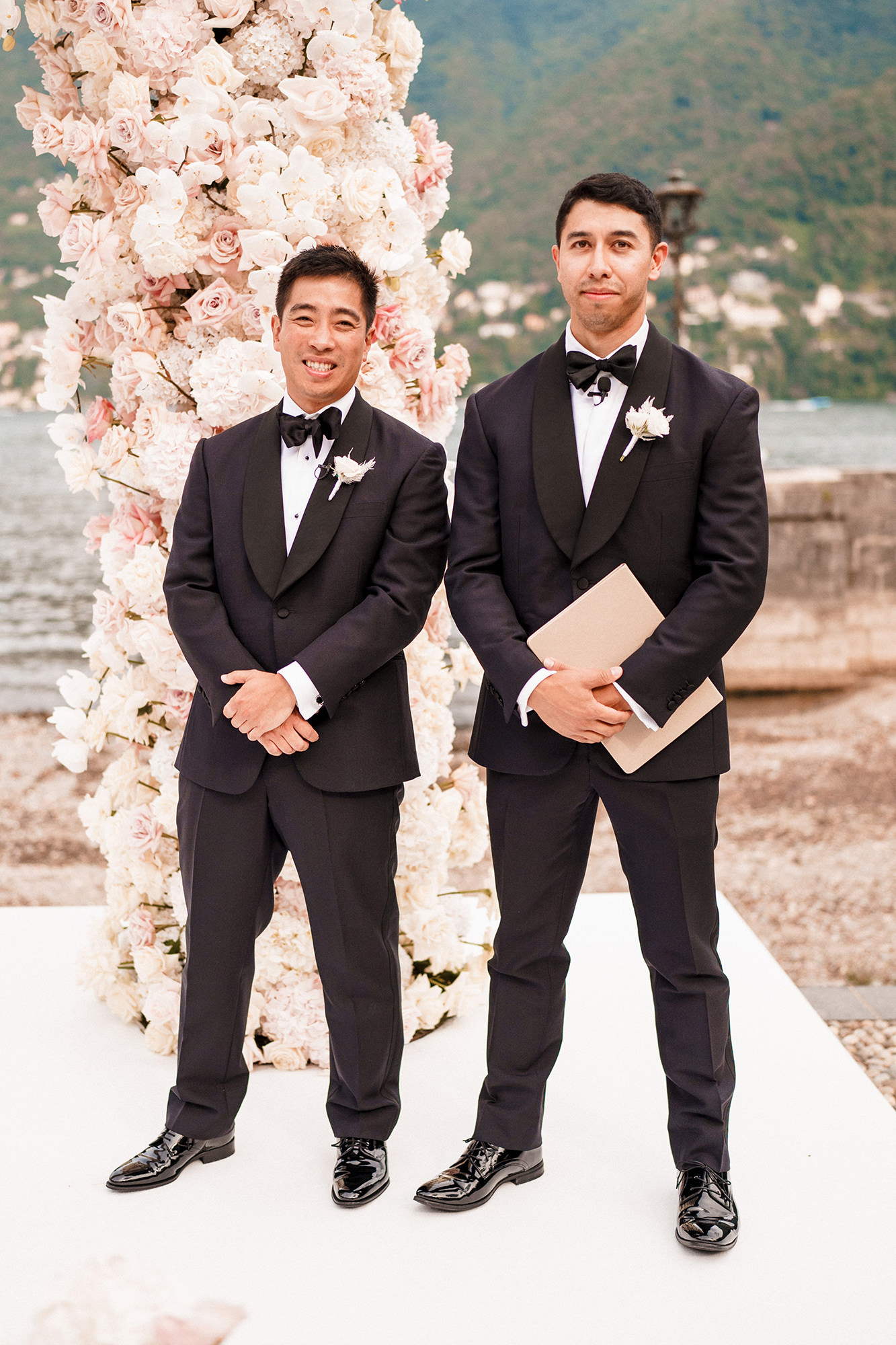 Guests celebrating on Lake Como after the ceremony