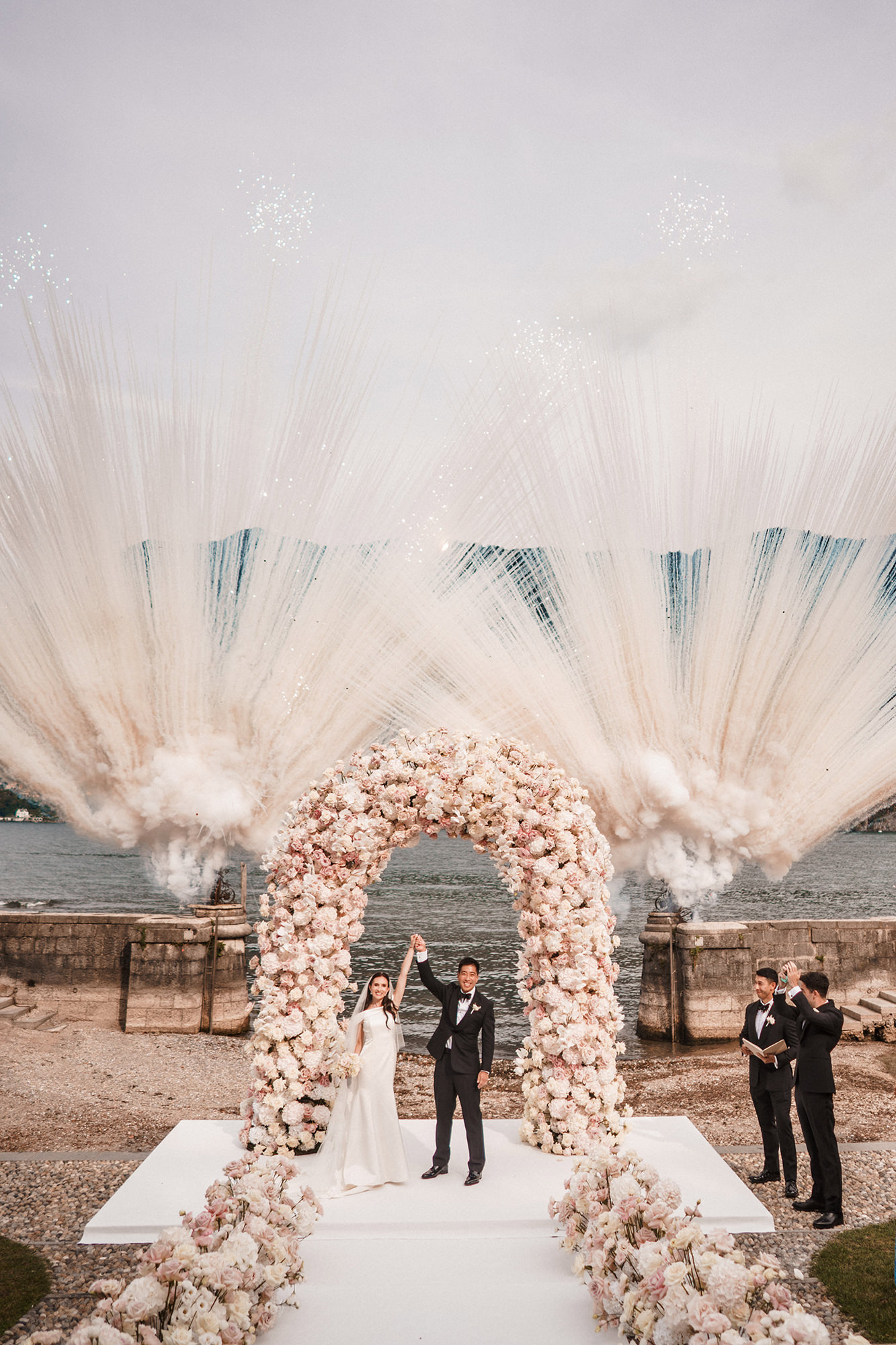 Lake Como wedding guests during cocktail hour