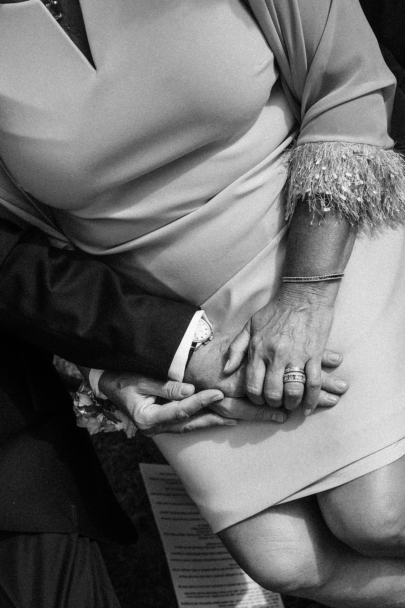 Black and white documentary wedding photograph at La Cannonerie