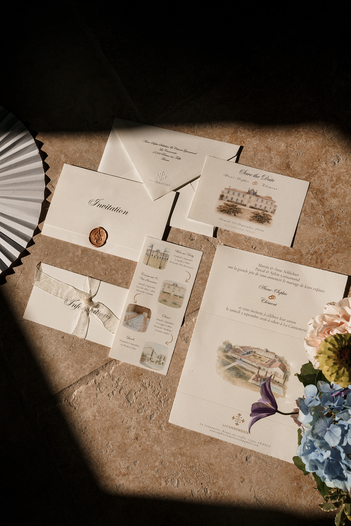 Wedding stationery for Anne-Sophie and Clément's La Cannonerie wedding