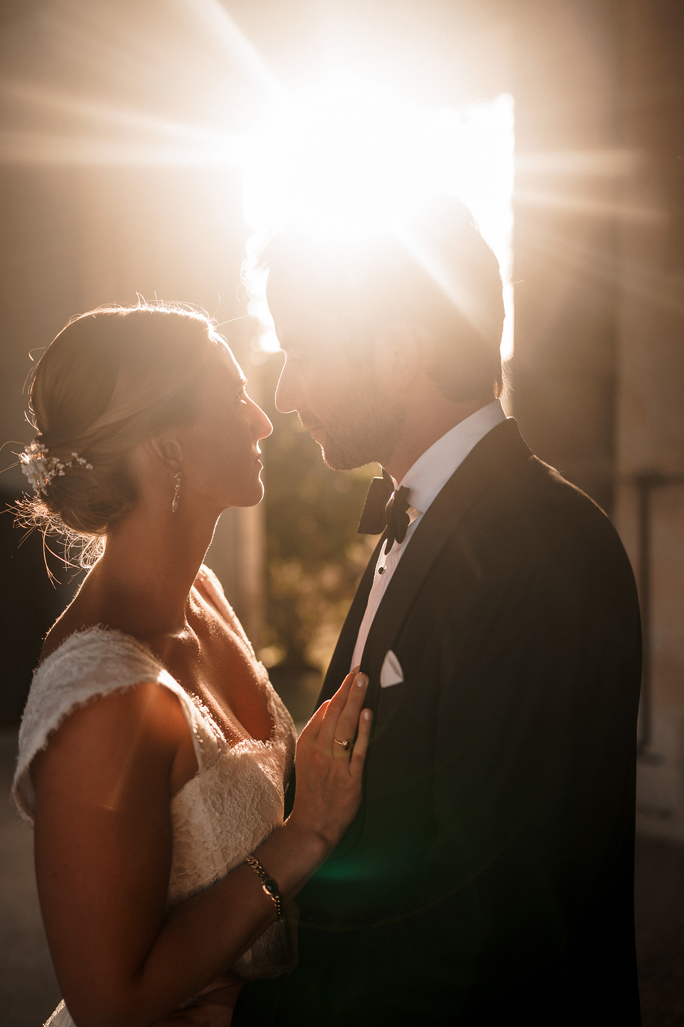 Anne-Sophie and Clément photographed in the evening light at La Cannonerie