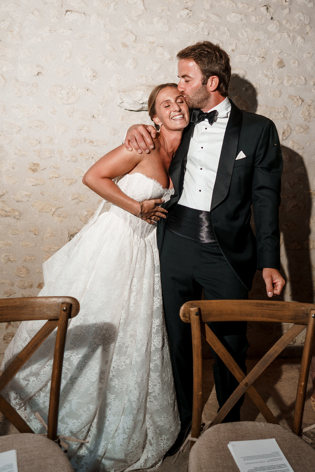 Anne-Sophie and Clément together during their evening wedding celebrations