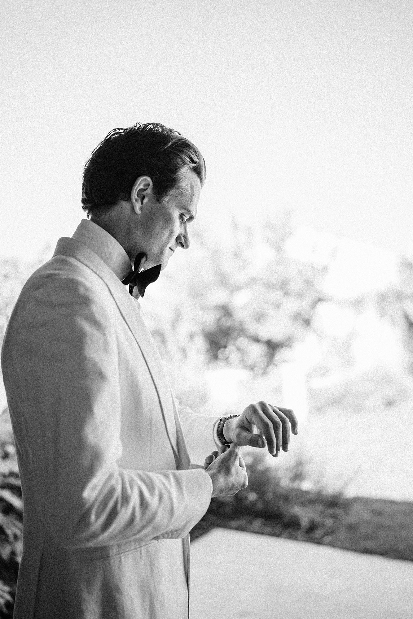 Groom getting ready for his wedding in France