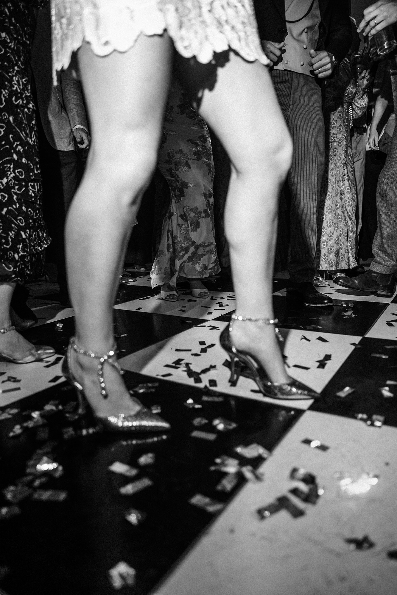 Black and white dance floor photograph from a wedding in France