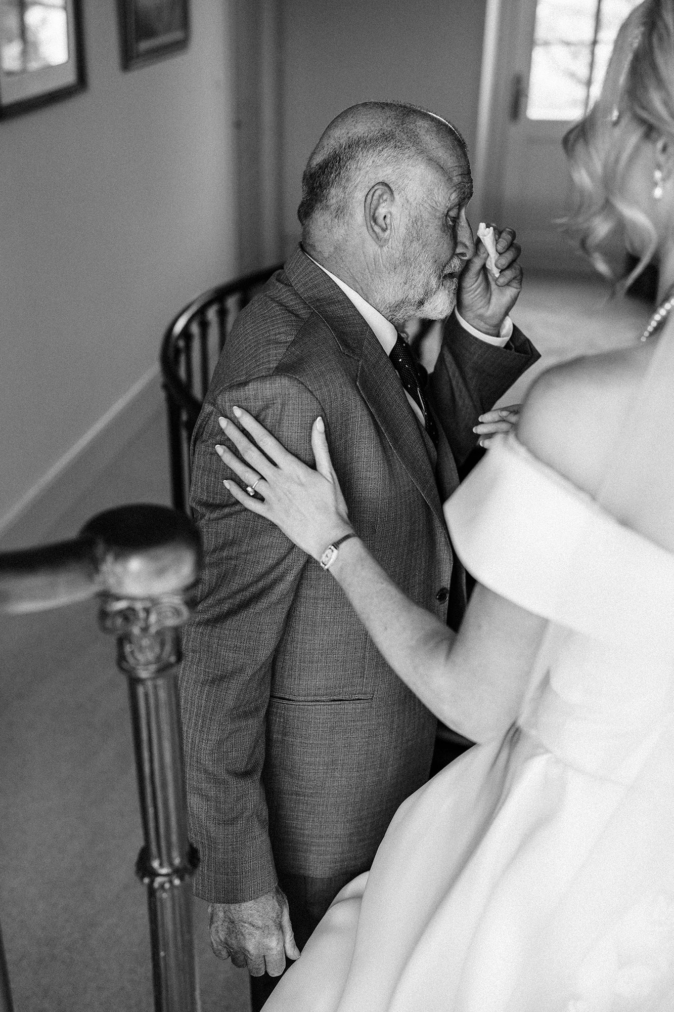 Emotional family moment with a bride on her wedding day in France