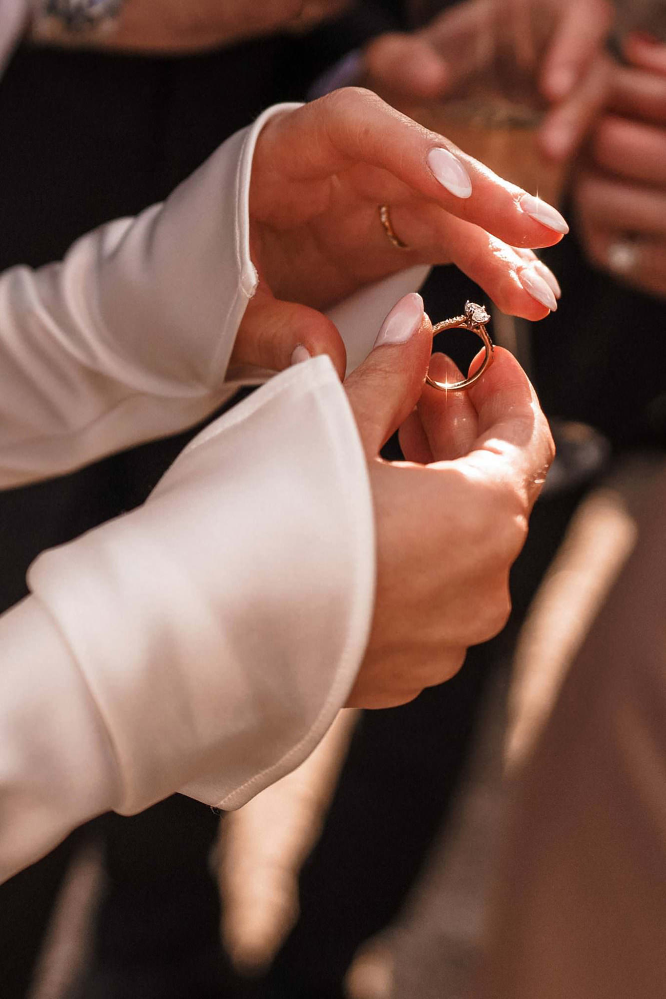 Close-up photograph of wedding rings during a French wedding